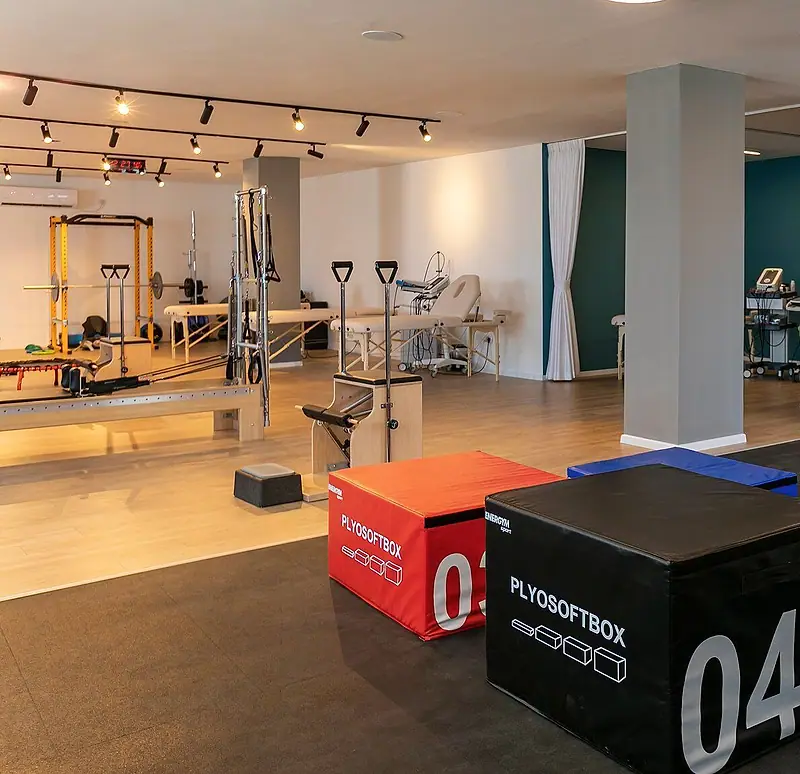 A rehabilitation gym with training equipment